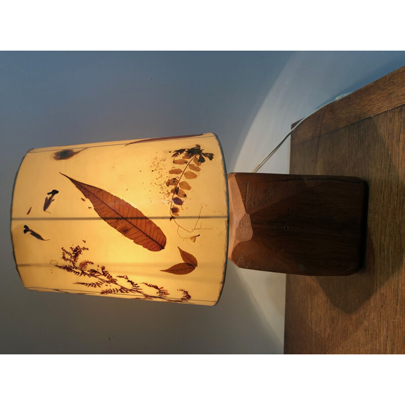 Brutalist vintage desk lamp with dried leaf inclusion