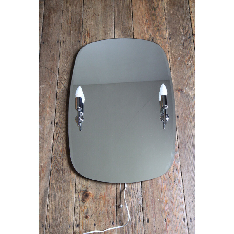 Bevelled and luminous vintage mirror by Flabeg 1970