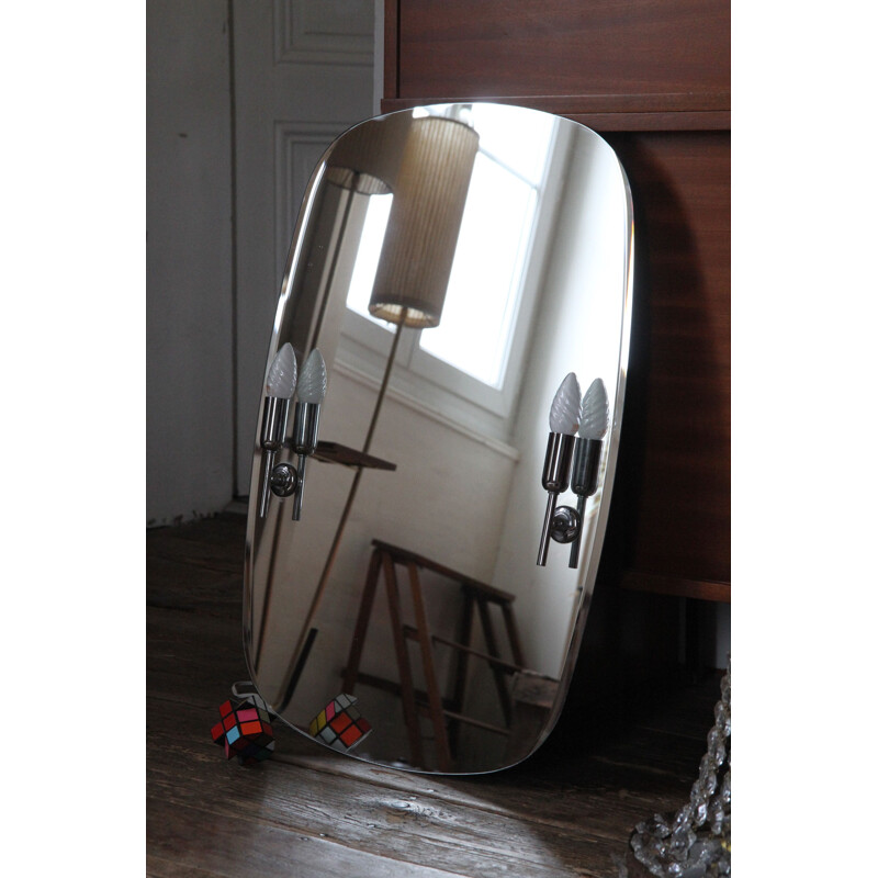 Bevelled and luminous vintage mirror by Flabeg 1970