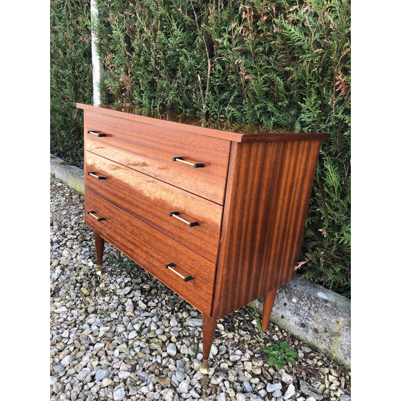 vintage lacquered chest of drawers, brass details 1950