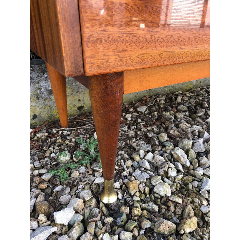 vintage lacquered chest of drawers, brass details 1950