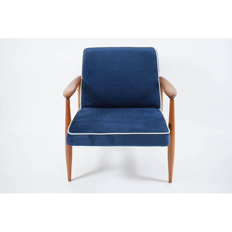 Vintage fauteuil GFM-87 ontwerper E.Homa marineblauw