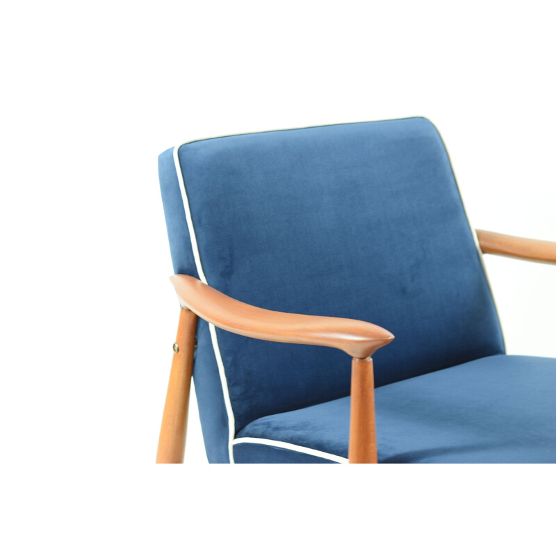 Fauteuil vintage GFM-87 designer E.Homa bleu marine