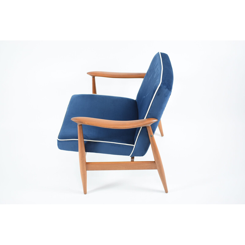 Fauteuil vintage GFM-87 designer E.Homa bleu marine