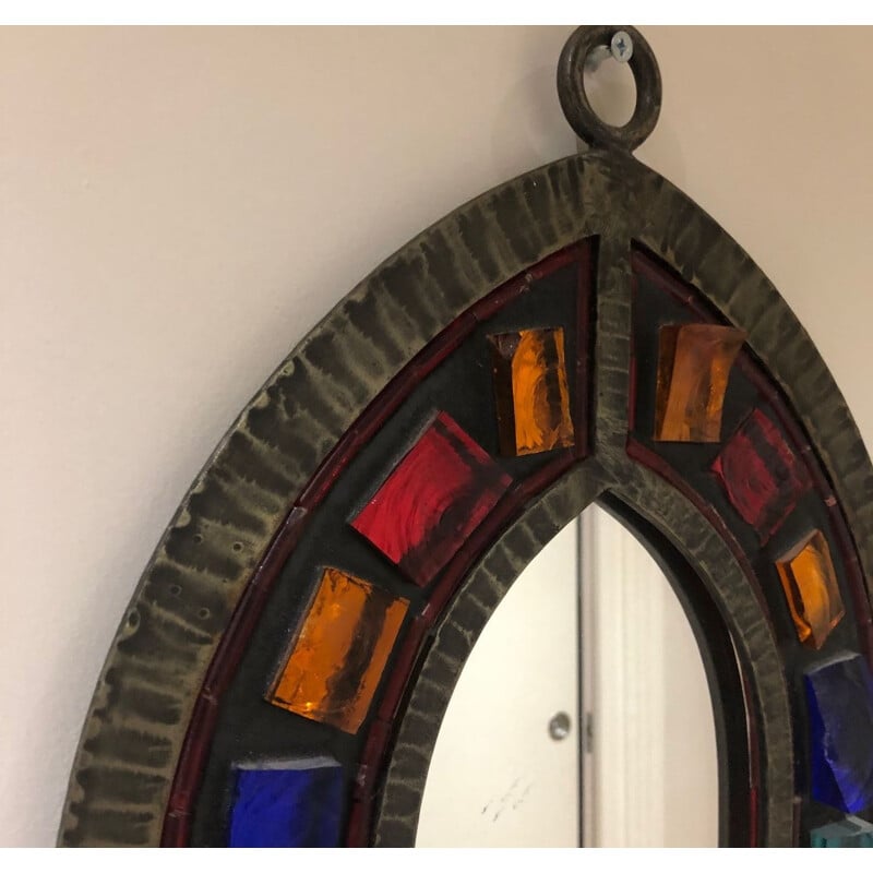 wrought iron rough mirror with glass inclusion 