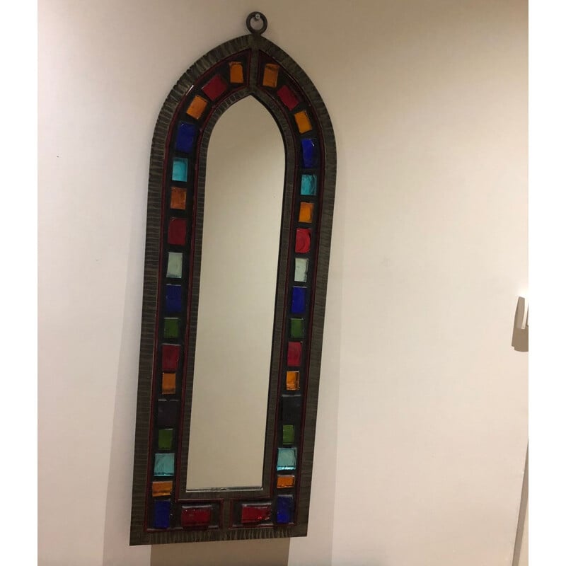 wrought iron rough mirror with glass inclusion 