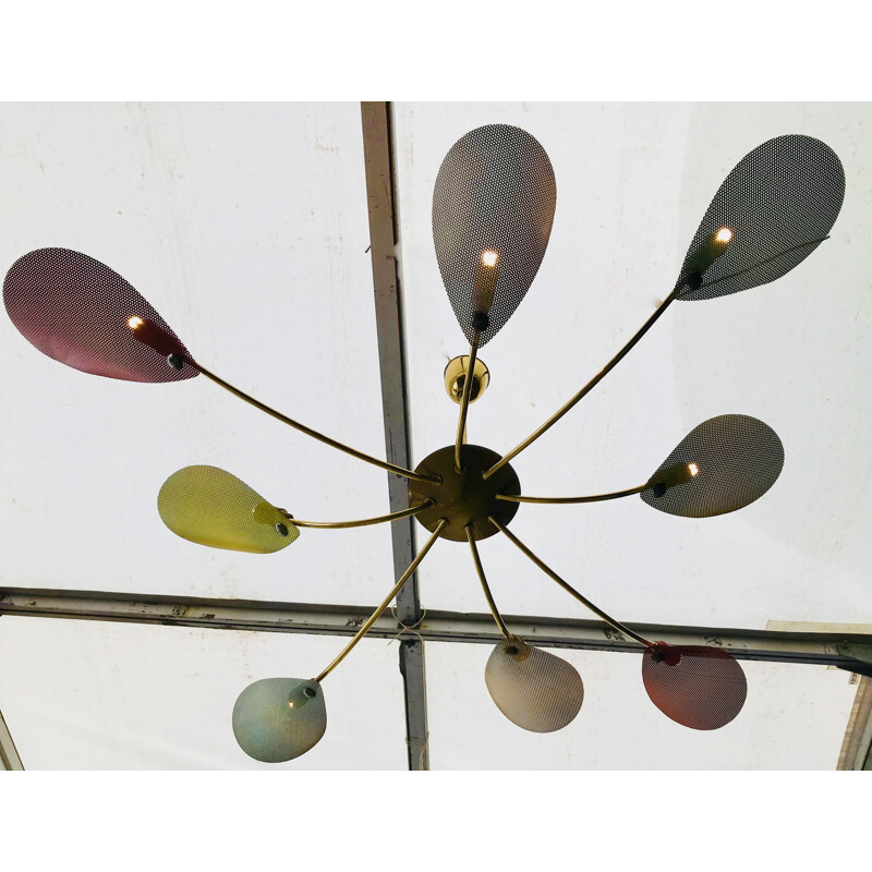 Vintage multicoloured perforated metal chandelier, 1950