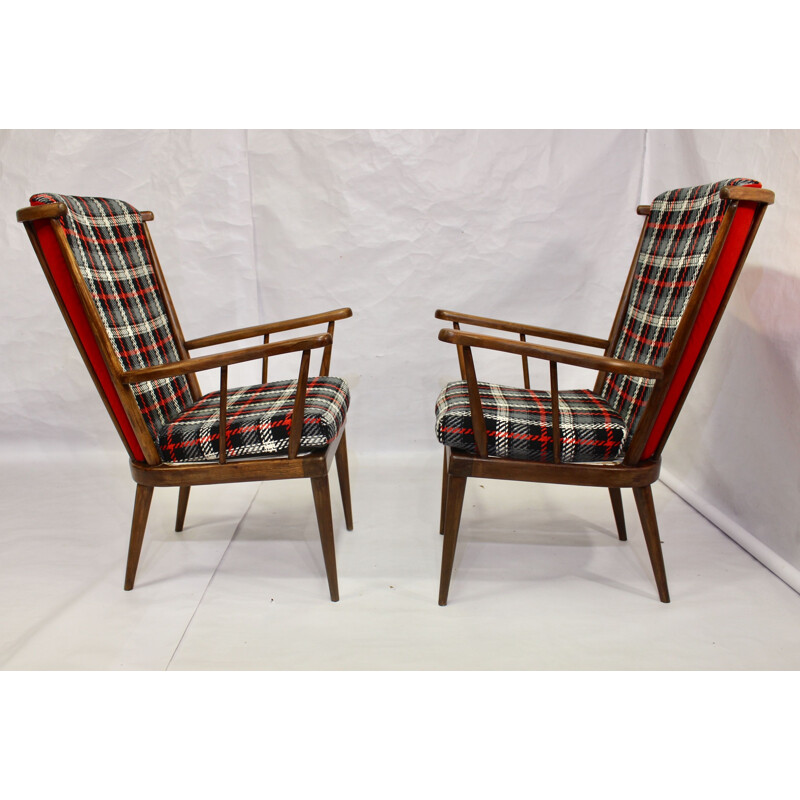 Paire de fauteuils vintage Baumann tissu carreaux 1960