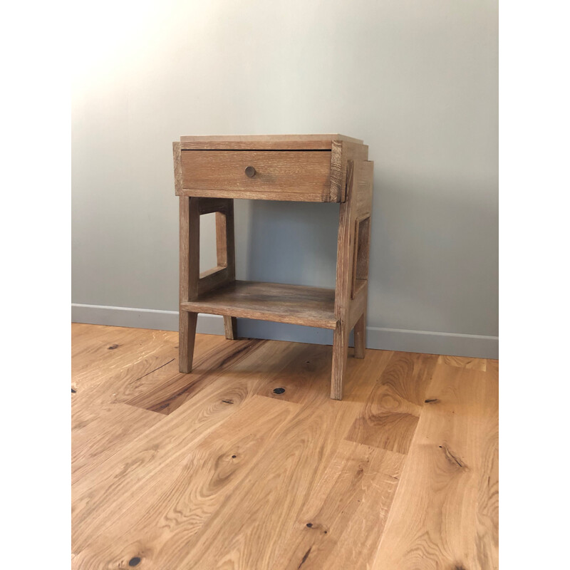 Vintage oak bedside table with 1950's marble top 