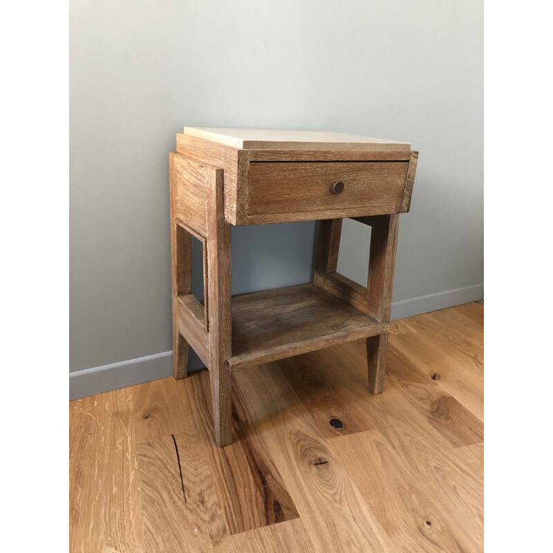 Vintage oak bedside table with 1950's marble top 