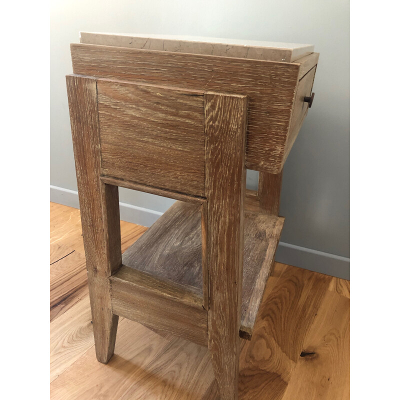 Vintage oak bedside table with 1950's marble top 