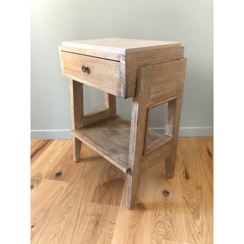 Vintage oak bedside table with 1950's marble top 