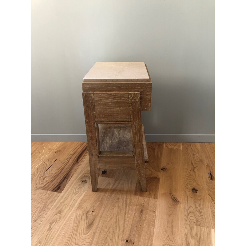 Vintage oak bedside table with 1950's marble top 