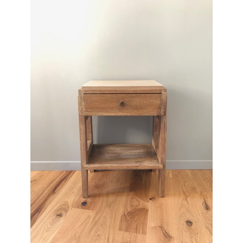 Vintage oak bedside table with 1950's marble top 