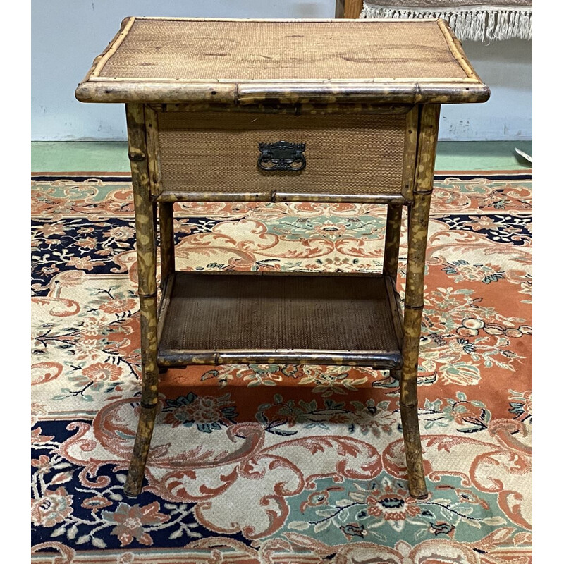 Vintage side table with bamboo drawer