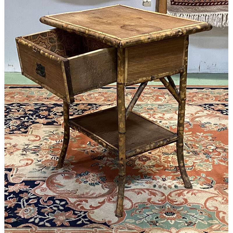 Vintage side table with bamboo drawer