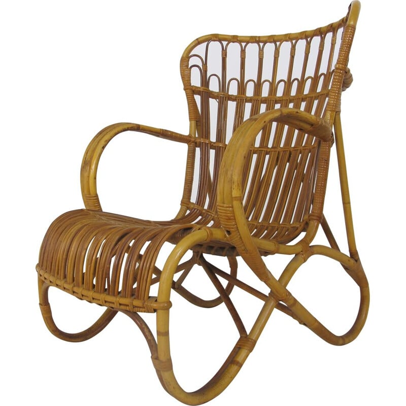 Vintage rotan en bamboe fauteuil van Rohé Noordwolde, 1950