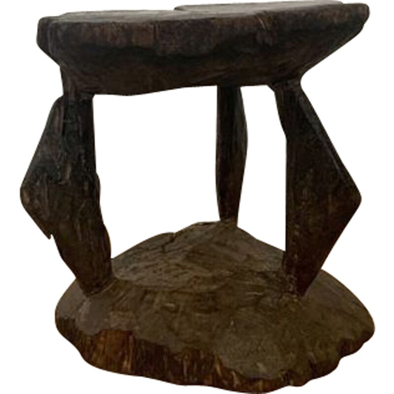 Table d'appoint vintage Brutalist sculptée à la main