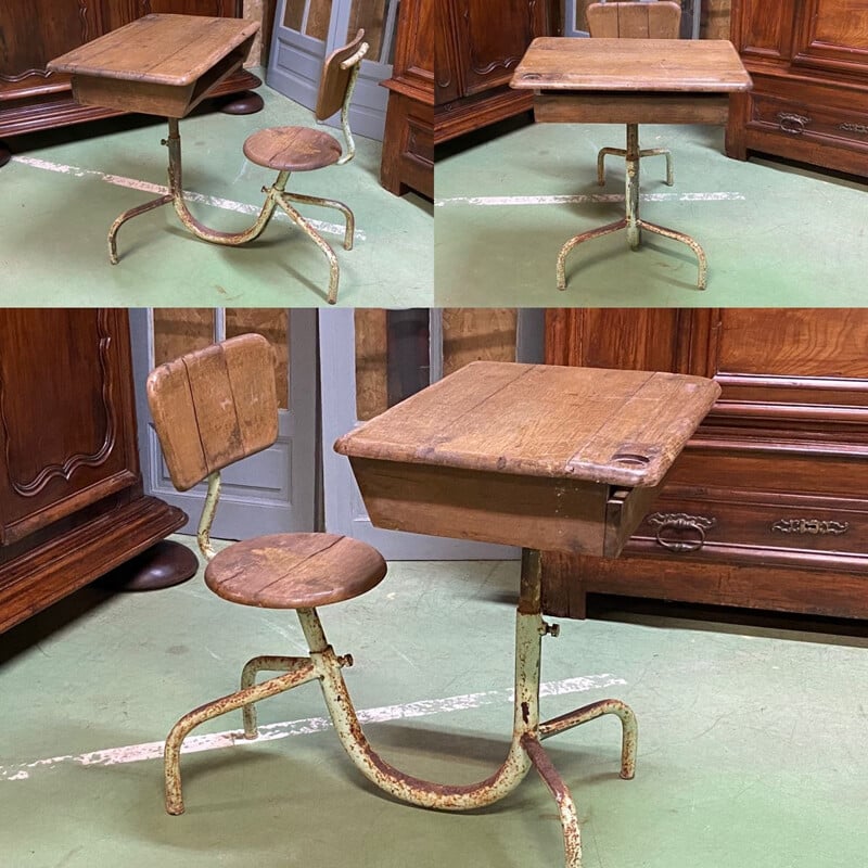 Vintage oak school desk 1950s