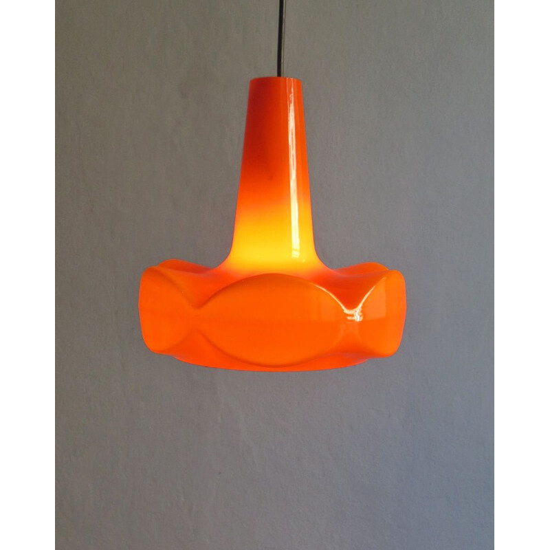 Suspension Vintage en verre opalin orange, 1960