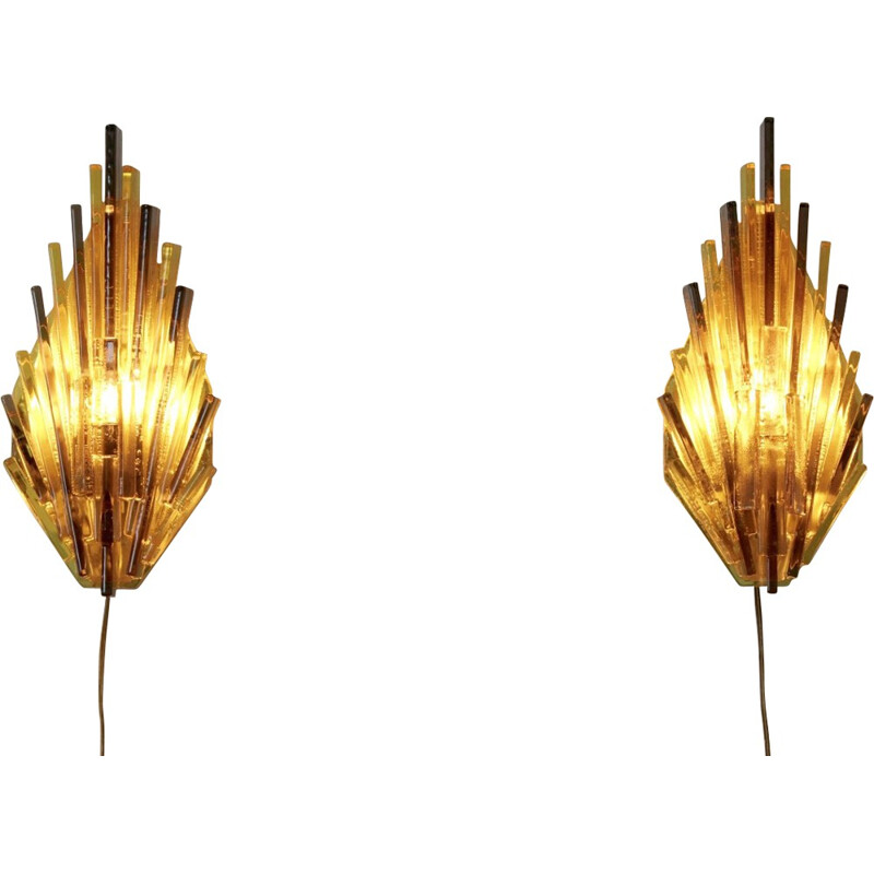 Pair of Lyskjaer Belysning wall lamps in acrylic, Claus BOLBY - 1960s