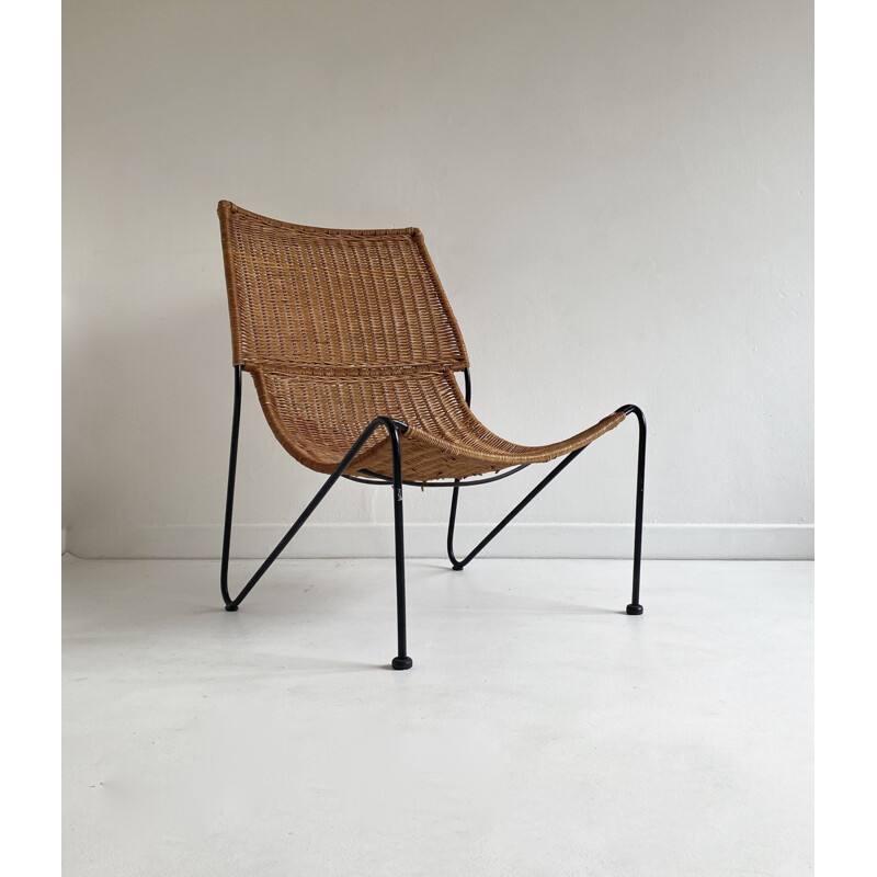 Vintage wire and rattan chair by Frederick Weinberg, United States, 1970