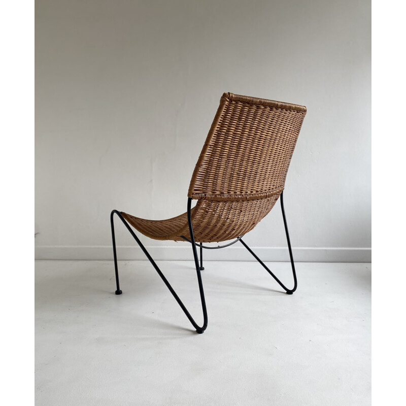 Vintage wire and rattan chair by Frederick Weinberg, United States, 1970