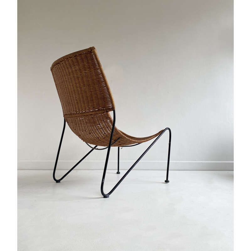 Vintage wire and rattan chair by Frederick Weinberg, United States, 1970