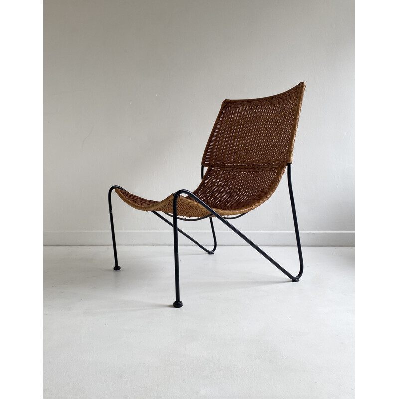 Vintage wire and rattan chair by Frederick Weinberg, United States, 1970