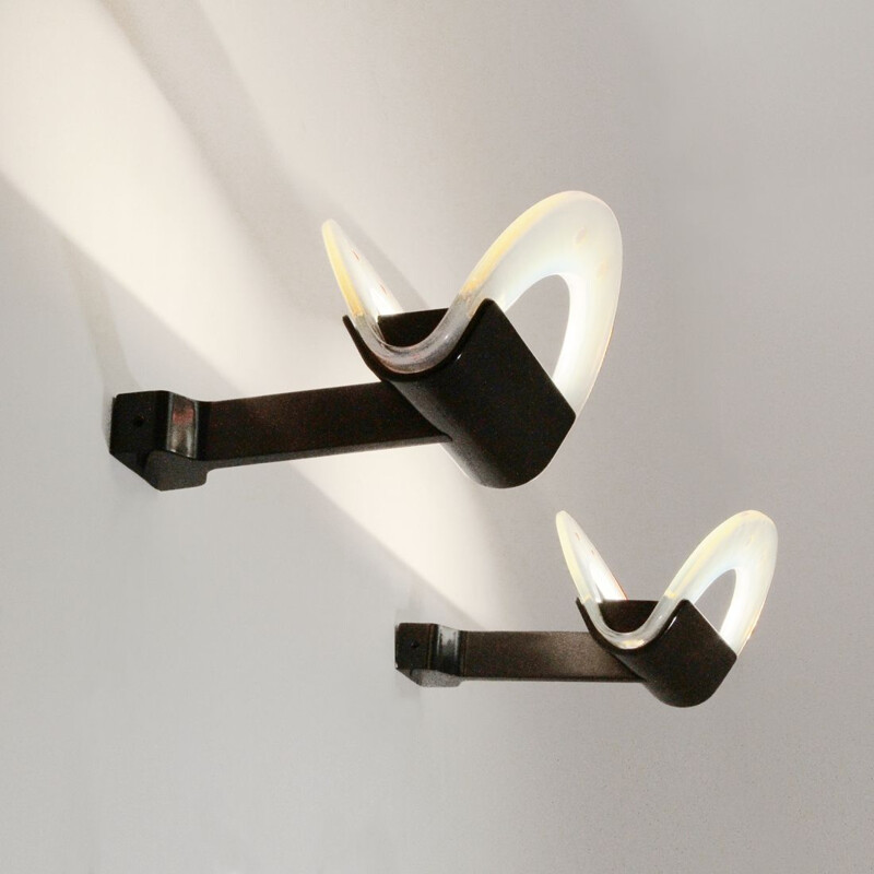 Pair of Luna wall lamps vintage by Roberto Pamio for Leucos, 1980s