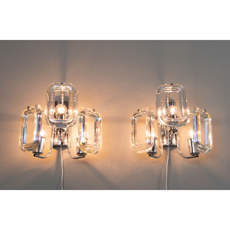 Large Set of Chandelier and Sconces vintage of Italian Modern Iridescent Glass Links