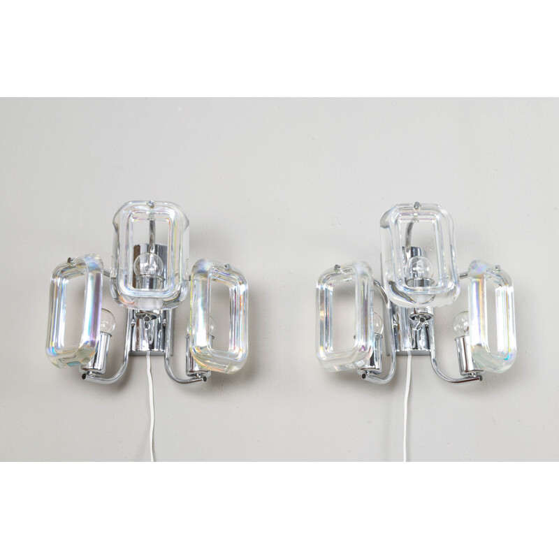 Grand ensemble de chandeliers et d'appliques vintage de l'Italie moderne en verre irisé