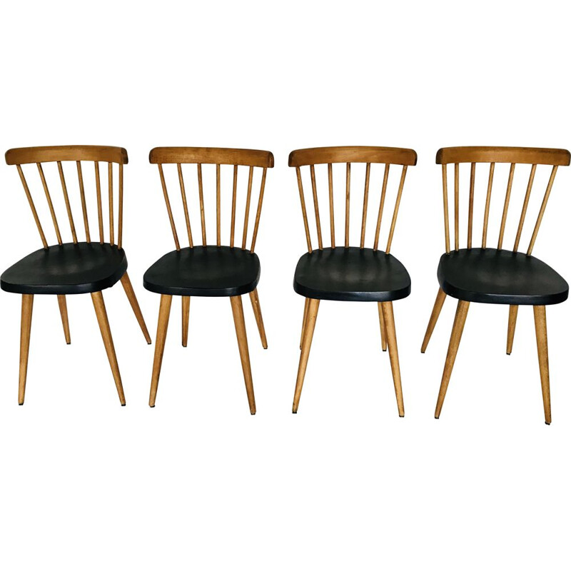 Suite de 4 chaises vintage bistrot Baumann, 1950