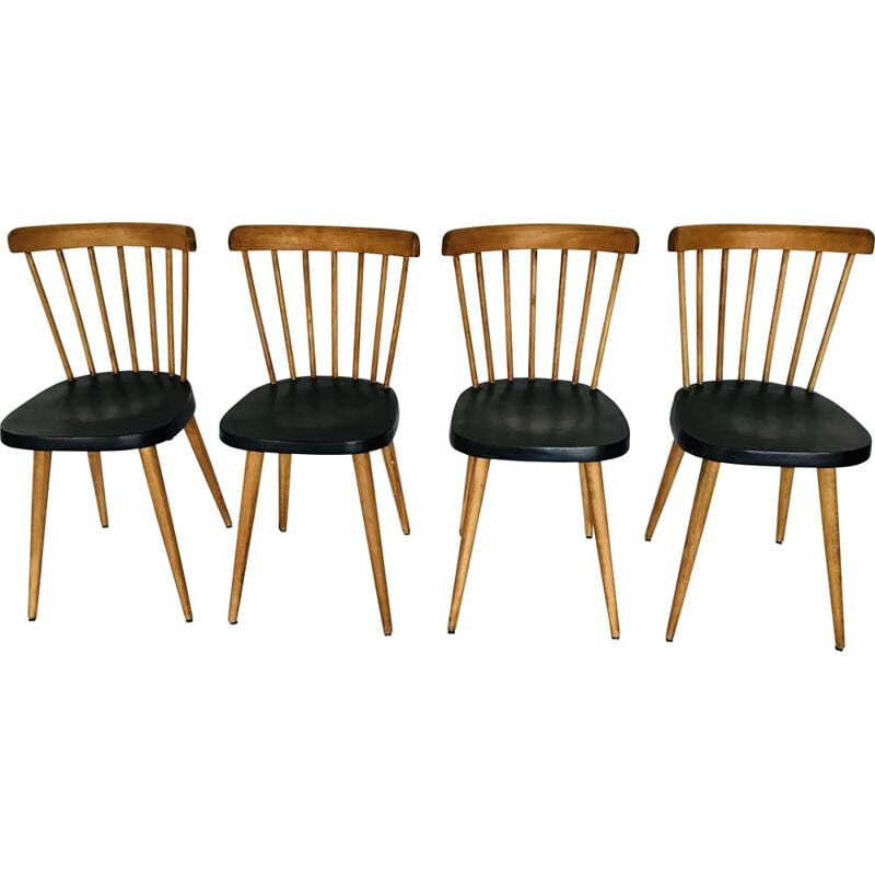 Suite of 4 chairs vintage bistro Baumann, 1950