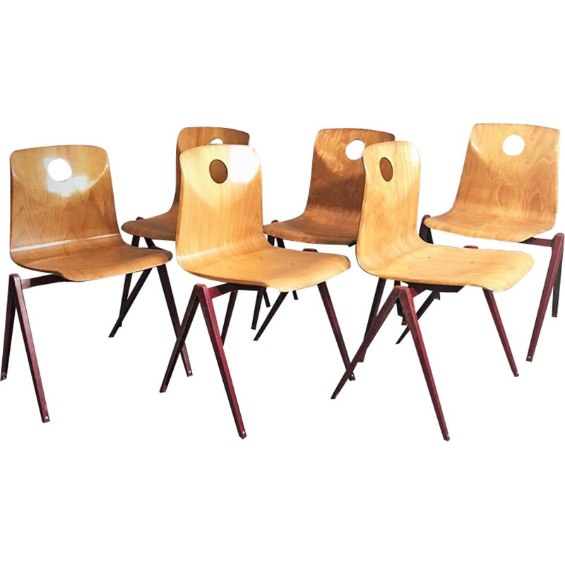 Set of 6 Dining Chairs Industrial Pagwood Vintage from Woodmark Mobilier, 1960s