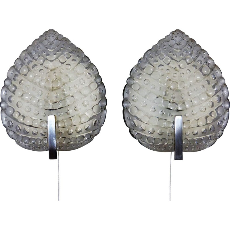 Pair of botanical glass wall lamps by Kaiser Leuchten, Germany