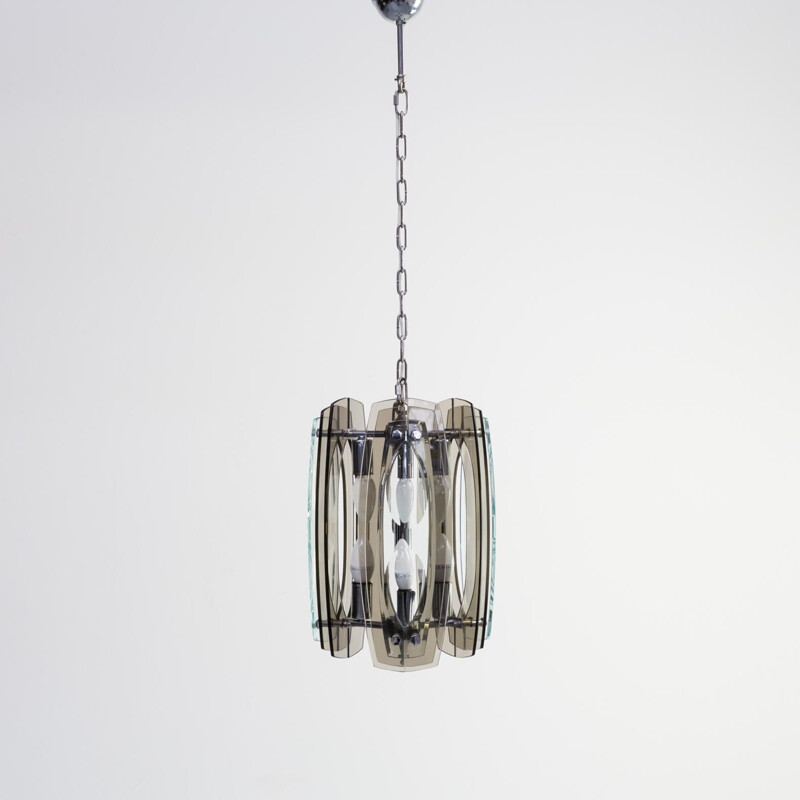 Hanging lamp mid century perspex chrome plated metal attr Max Ingrande for Fontana Arte 1970s