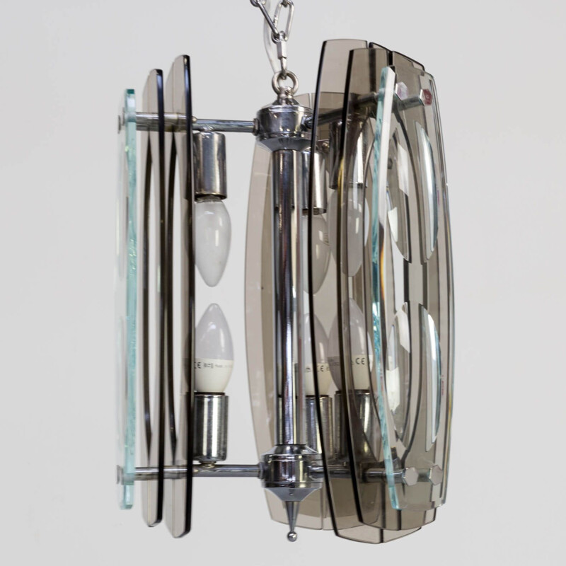 Hanging lamp mid century perspex chrome plated metal attr Max Ingrande for Fontana Arte 1970s