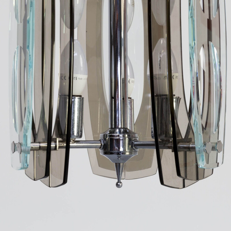 Suspension vintage en perspex métal chromé attr Max Ingrande pour Fontana Arte 1970