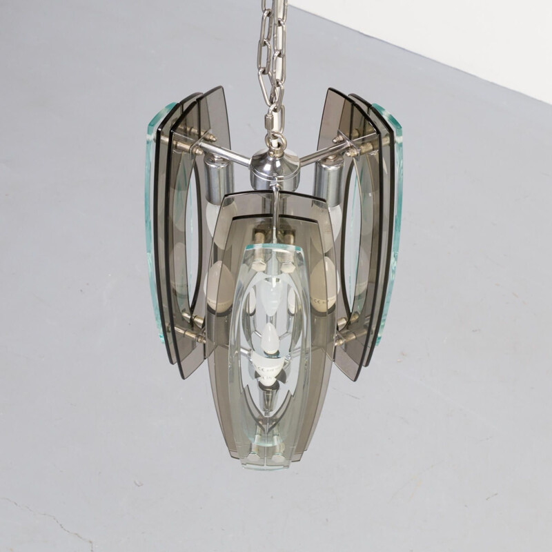 Hanging lamp mid century perspex chrome plated metal attr Max Ingrande for Fontana Arte 1970s