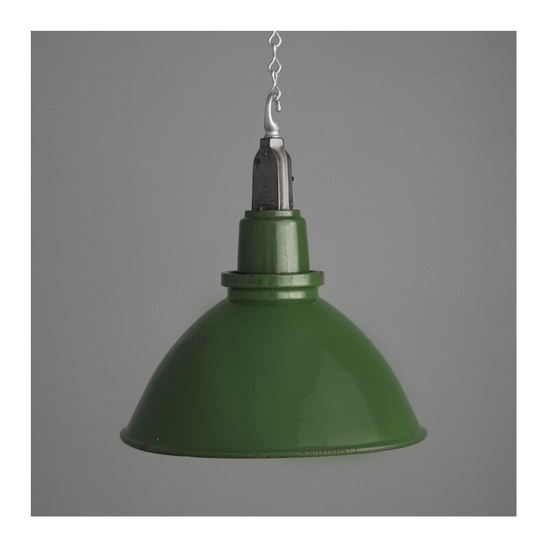 Green industrial Mazdalux pendant lighting in lacquered steel - 1950s