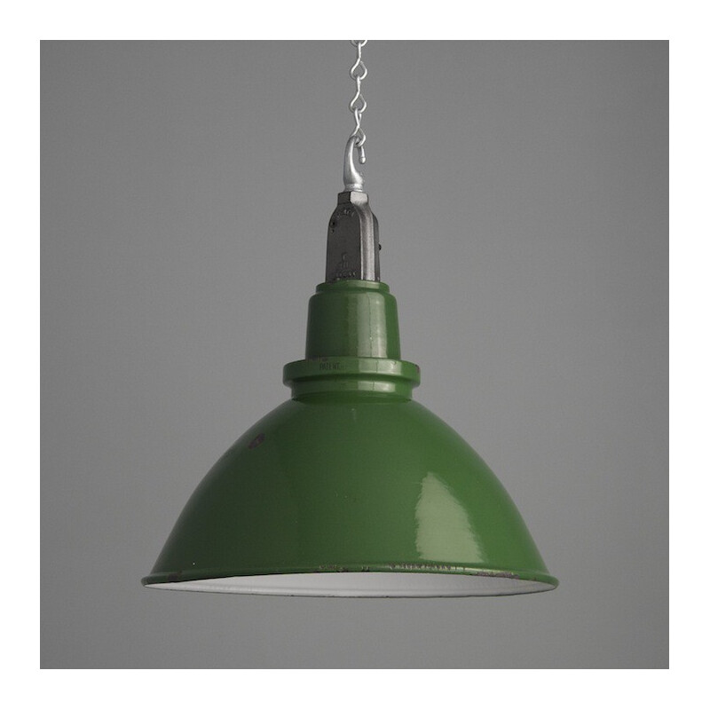 Green industrial Mazdalux pendant lighting in lacquered steel - 1950s