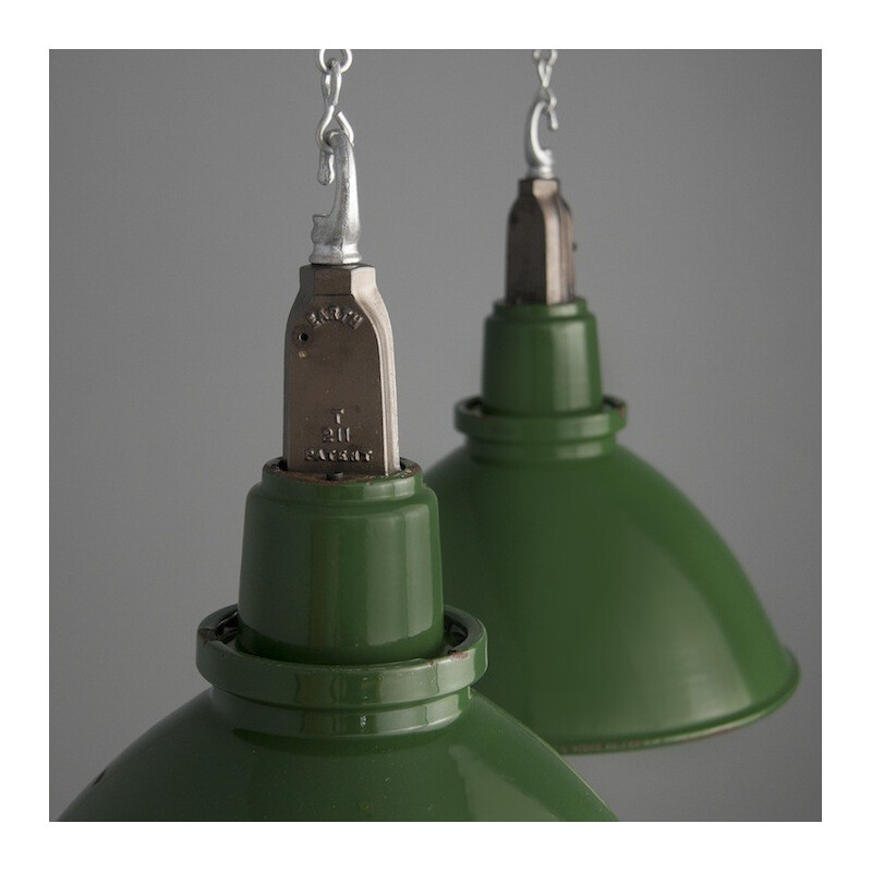 Green industrial Mazdalux pendant lighting in lacquered steel - 1950s