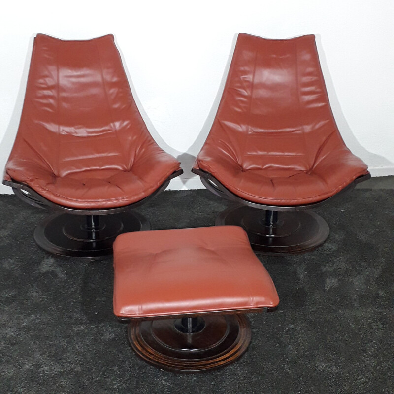 Pair of armchairs and vintage ottoman OkamuraMarquardsen 1970