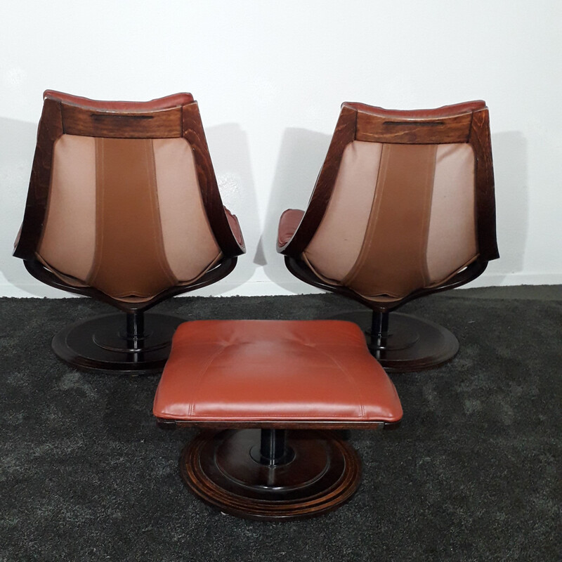 Pair of armchairs and vintage ottoman OkamuraMarquardsen 1970