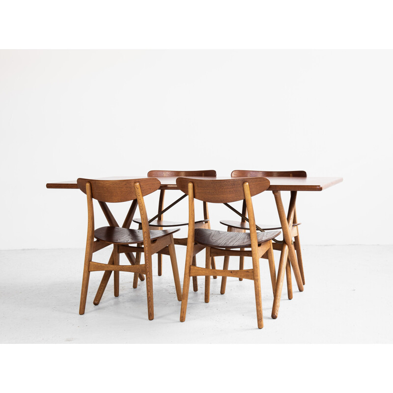 Dining set Midcentury in teak and oak by Hans Wegner Danish 1950s