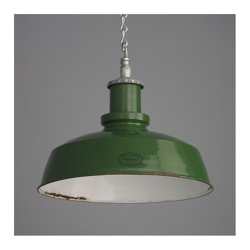 Maxlume green lacquered metal and enamel hanging lamp - 1940s