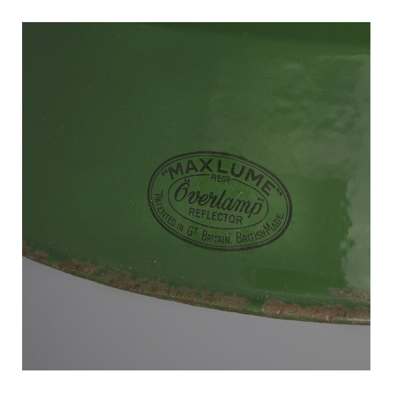 Suspension industrielle Maxlume en métal laqué vert et émail - 1940 