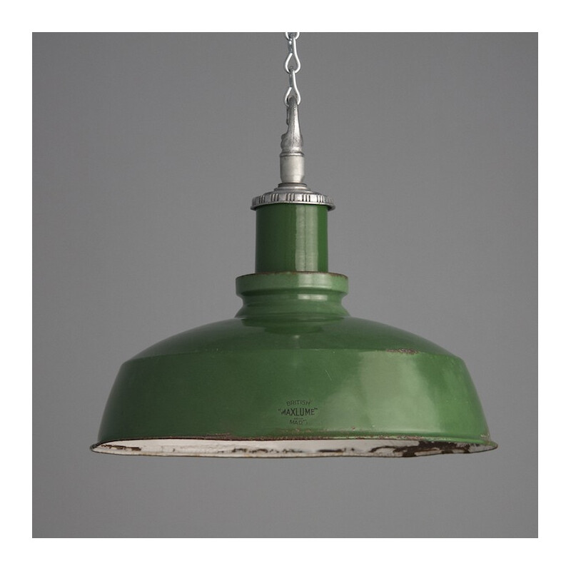 Maxlume green lacquered metal and enamel hanging lamp - 1940s