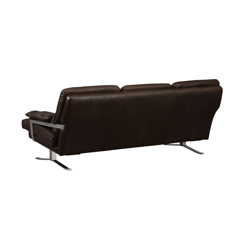 3 seater sofa in buffalo leather and steel, Arne NORELL - 1970s